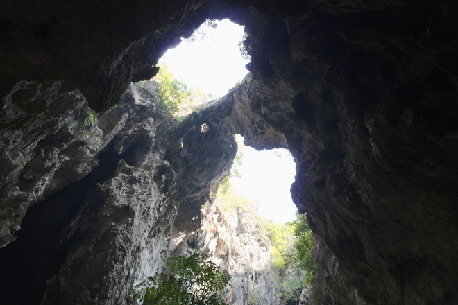 Two holes in the cave ceiling