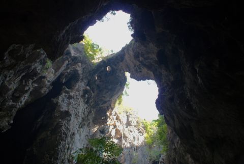 Two holes in the cave ceiling